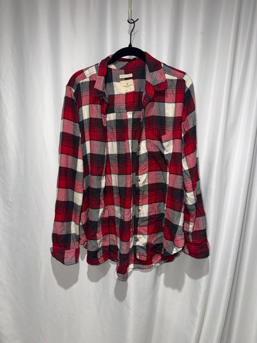 American Eagle Flannel Ahh-mazingly Soft Boyfriend Fit Long Sleeve Plaid Top L